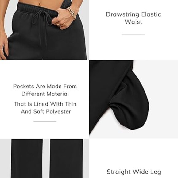 Y2K Fleece-Lined Wide Leg Sweatpants | Black High-Waist Straight Joggers - Picture 3 of 7